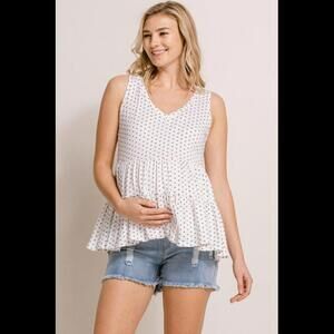 XL Womens Maternity V-Neck Flowy Maternity Tank Top - Off White / Black